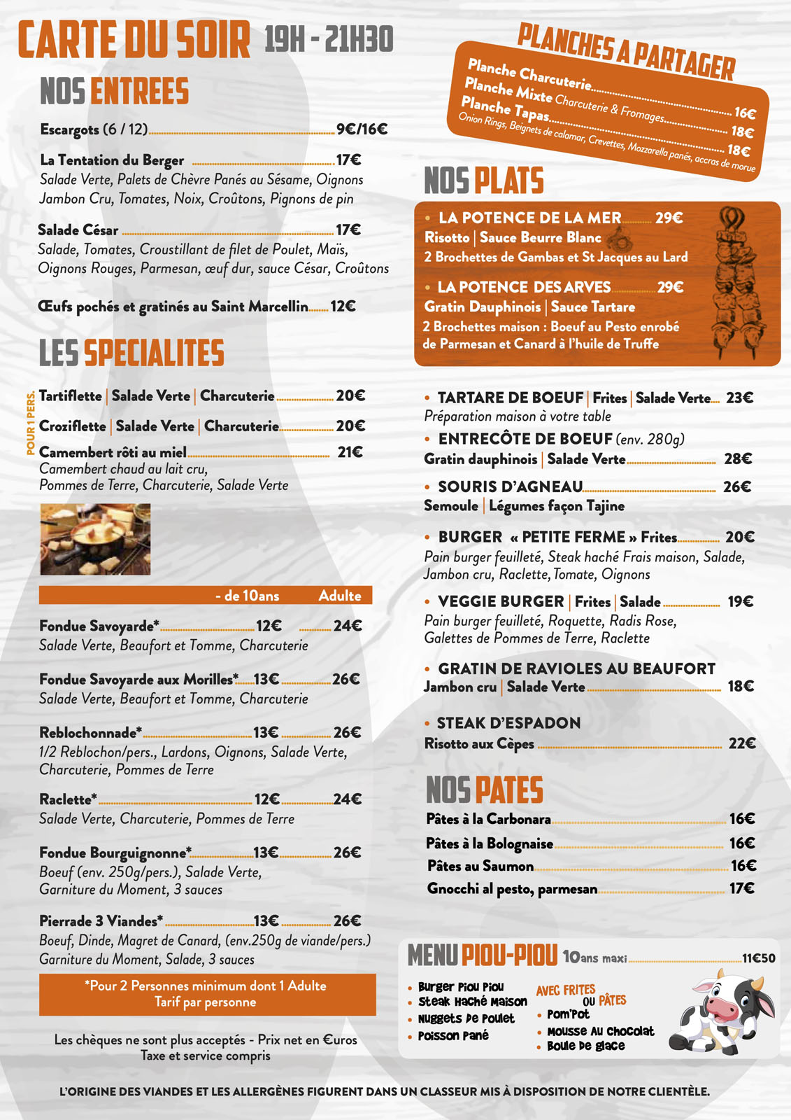 CARTE DU SOIR PLAT 2026